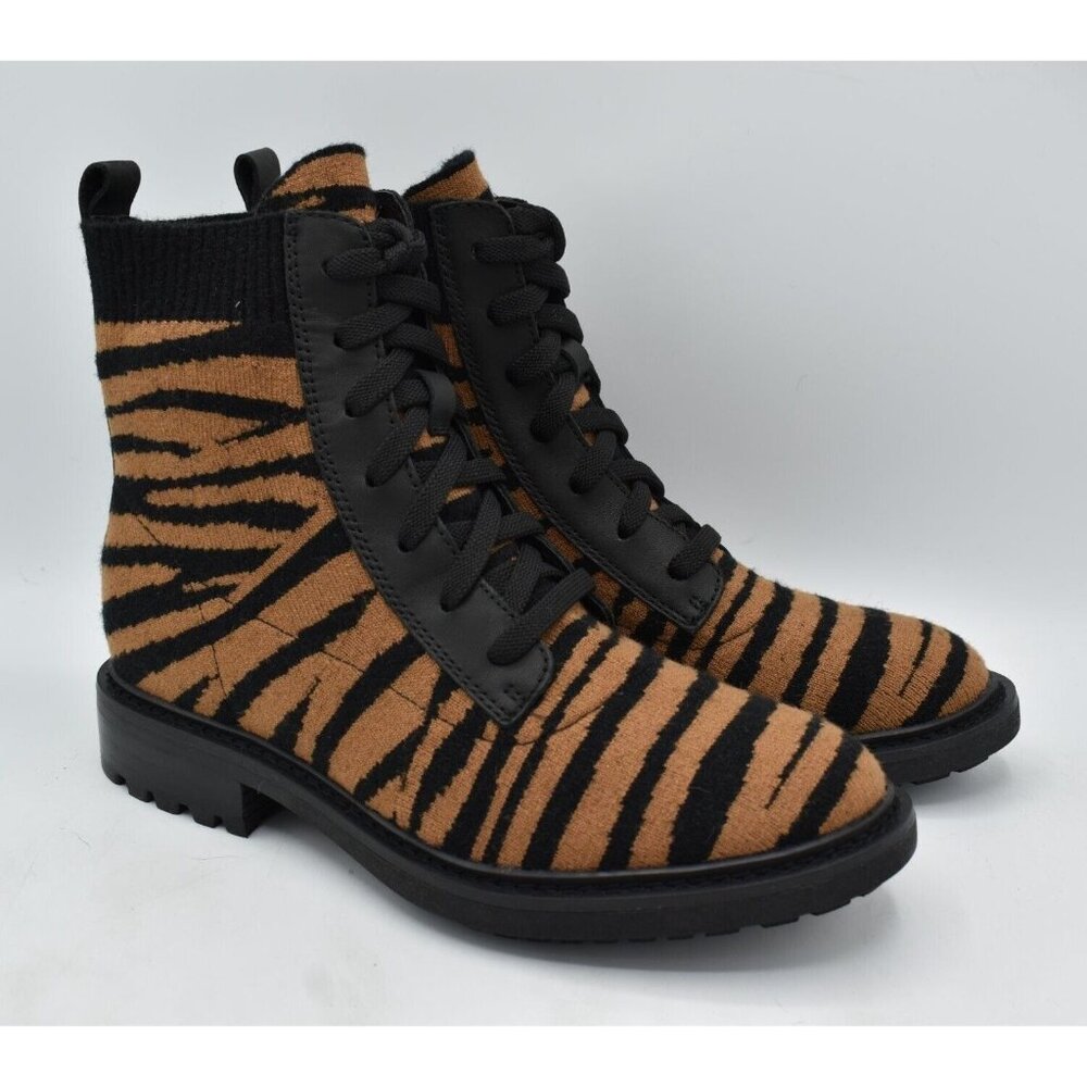 Sofft Womens Size 7.5 Landee Black Tan Tiger Lace Up Knit Combat Boots - Picture 2 of 12
